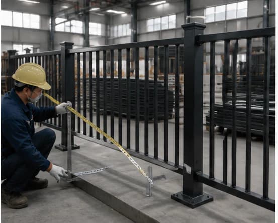 Factory trial assembly of powder-coated aluminum railing panels and posts